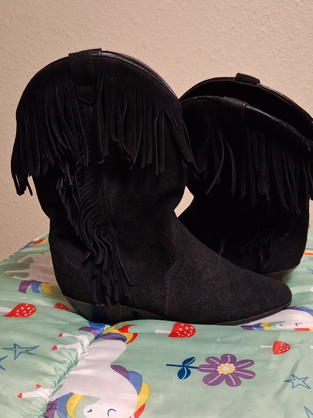 Black Fringe Suede Western Booties - Women 260833 6.5 Leather Upper